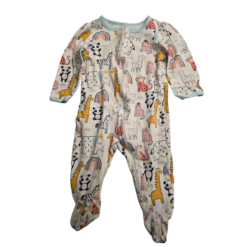Wonder Nation Baby Animals Rainbow Print Footed Sleeper Pajamas 6-9M Cream